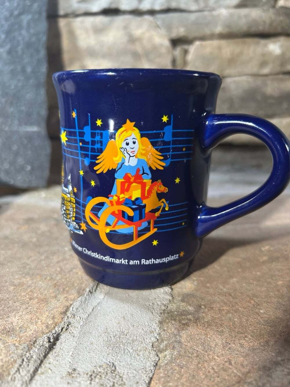 German Christmas Cobalt Blue Coffee Mug Koessinger Schierling Raised Design Cup
